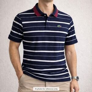 Lacoste Vintage Polo Shirt Mens XL Navy Blue White Striped Made in France